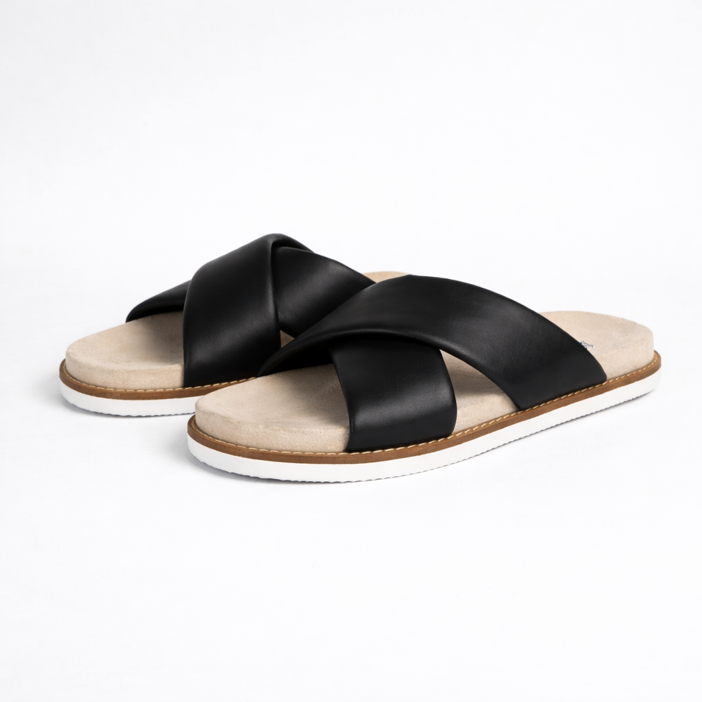Sandale Croisée R Cuir Noir